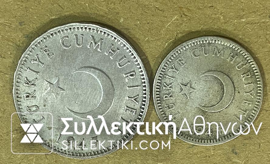 TURKEY 50 Kurus and 1 Lira 1947 VF